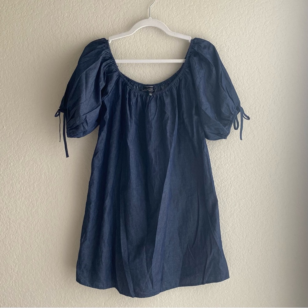 LOVE UNIVERSITY Blue Navy Midi Dress Off Shoulder Denim Style - Size L